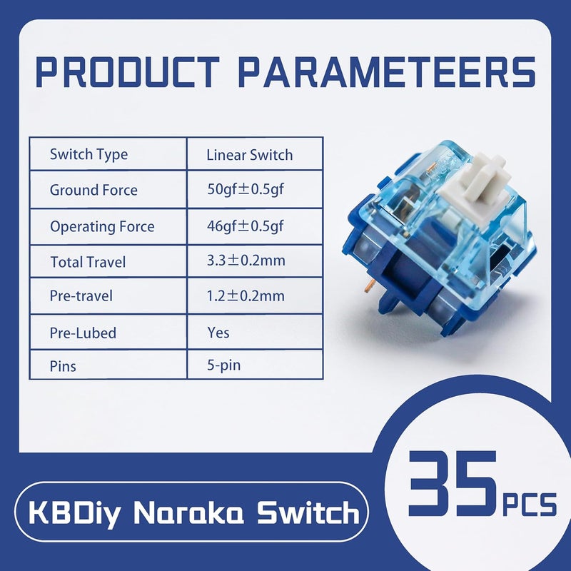 YMKPVR KBDiy Naraka Keyboard Switch for Gaming Mechanical Gaming Keyboard KIT Purple Factory Lubed Custom DIY 5Pins Linear Switch(35pcs) - Image 2